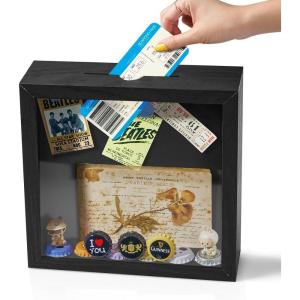 imageHOUSE DAY 8x8 Travel Shadow Box with Slot Top Loading Adventure Archive Boxes for Memories Life in A Box Travel Frame for Photos Collectibles Sports Card Wine Corks BlackBlack