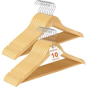 imageHOUSE DAY Premium Wooden Coat Hangers 30 Pack Heavy Duty Solid Wood Clothes Hangers with 360 Swivel Hook ampamp Pant Bar for Jackets Dress Shirts Natural Wood Suit Hanger for Closet Organizer10 Pack