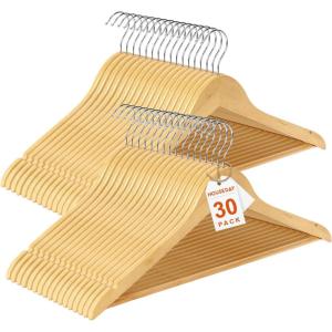 imageHOUSE DAY Premium Wooden Coat Hangers 30 Pack Heavy Duty Solid Wood Clothes Hangers with 360 Swivel Hook ampamp Pant Bar for Jackets Dress Shirts Natural Wood Suit Hanger for Closet Organizer30 Pack