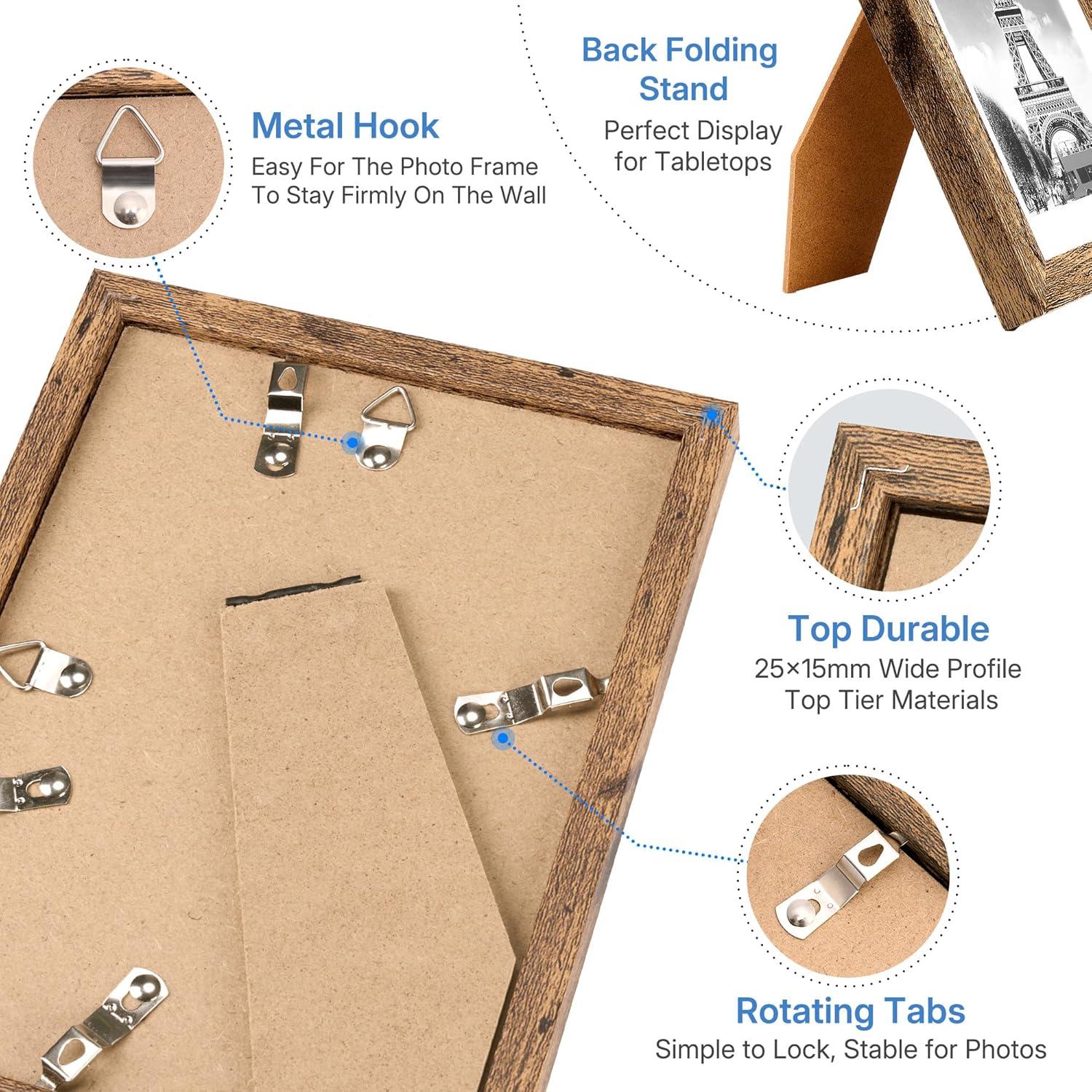 imageDistressed White 5x7 Picture Frame Picture Frames 5x7 Wooden Picture Frames with Real Glass Rustic 5 x 7 Photo Frame for Wall or Tabletop Display Picture 4x6 with Mat or 5x 7 Without Mat 5 PackRustic Brown