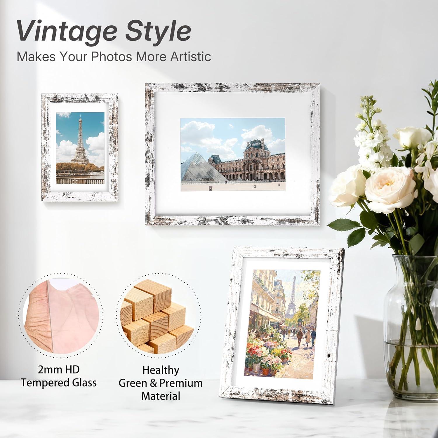 imageDistressed White 5x7 Picture Frame Picture Frames 5x7 Wooden Picture Frames with Real Glass Rustic 5 x 7 Photo Frame for Wall or Tabletop Display Picture 4x6 with Mat or 5x 7 Without Mat 5 PackDistressed White