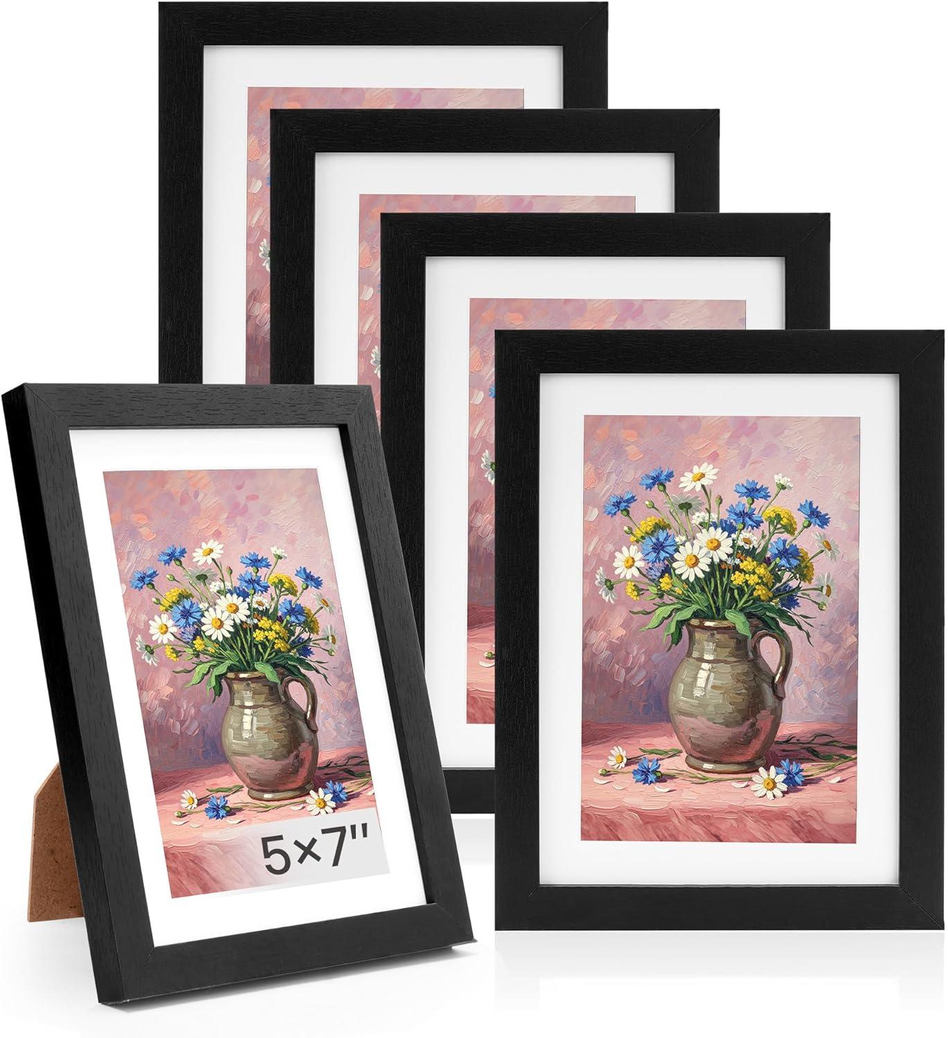 imageDistressed White 5x7 Picture Frame Picture Frames 5x7 Wooden Picture Frames with Real Glass Rustic 5 x 7 Photo Frame for Wall or Tabletop Display Picture 4x6 with Mat or 5x 7 Without Mat 5 PackRustic Black