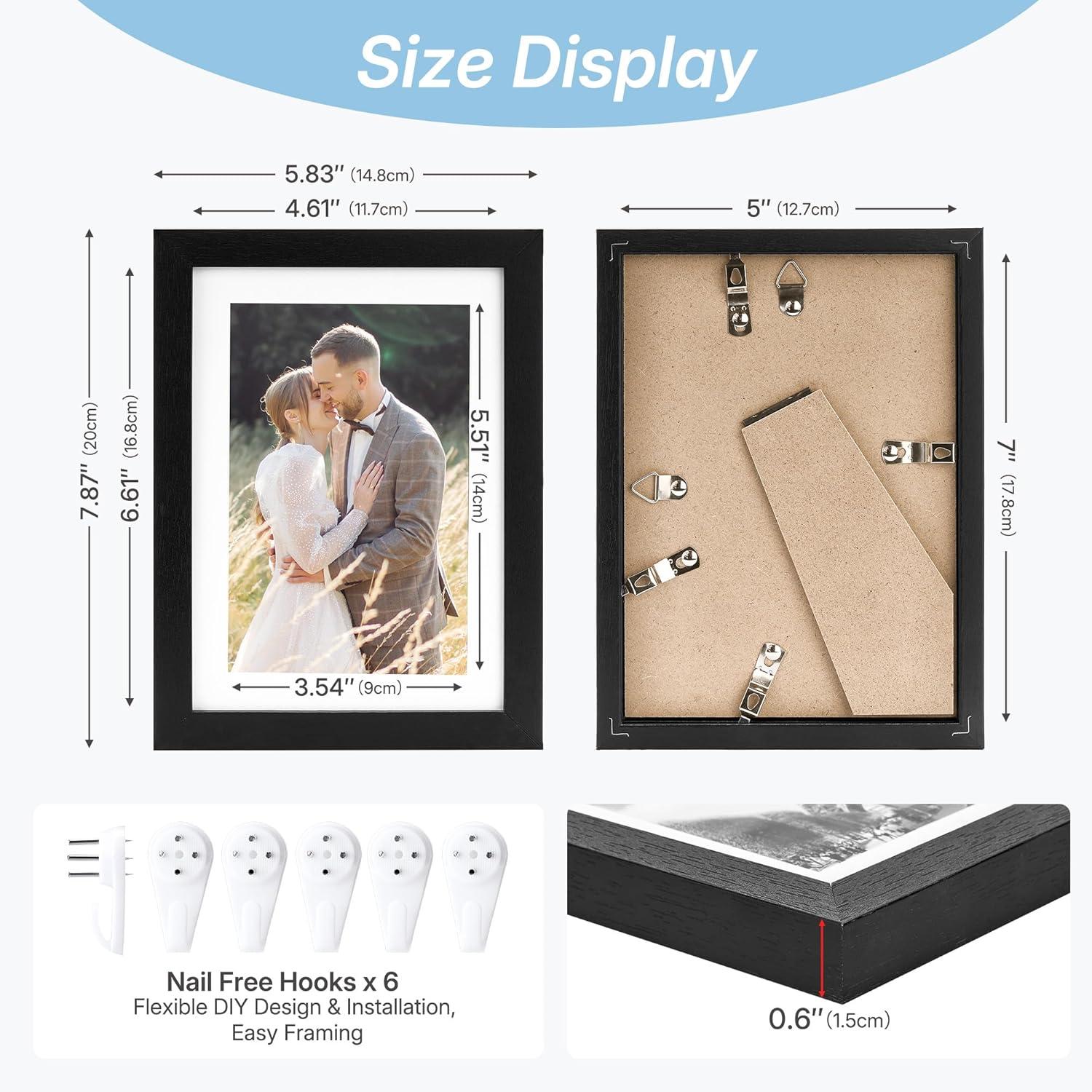 imageDistressed White 5x7 Picture Frame Picture Frames 5x7 Wooden Picture Frames with Real Glass Rustic 5 x 7 Photo Frame for Wall or Tabletop Display Picture 4x6 with Mat or 5x 7 Without Mat 5 PackRustic Black