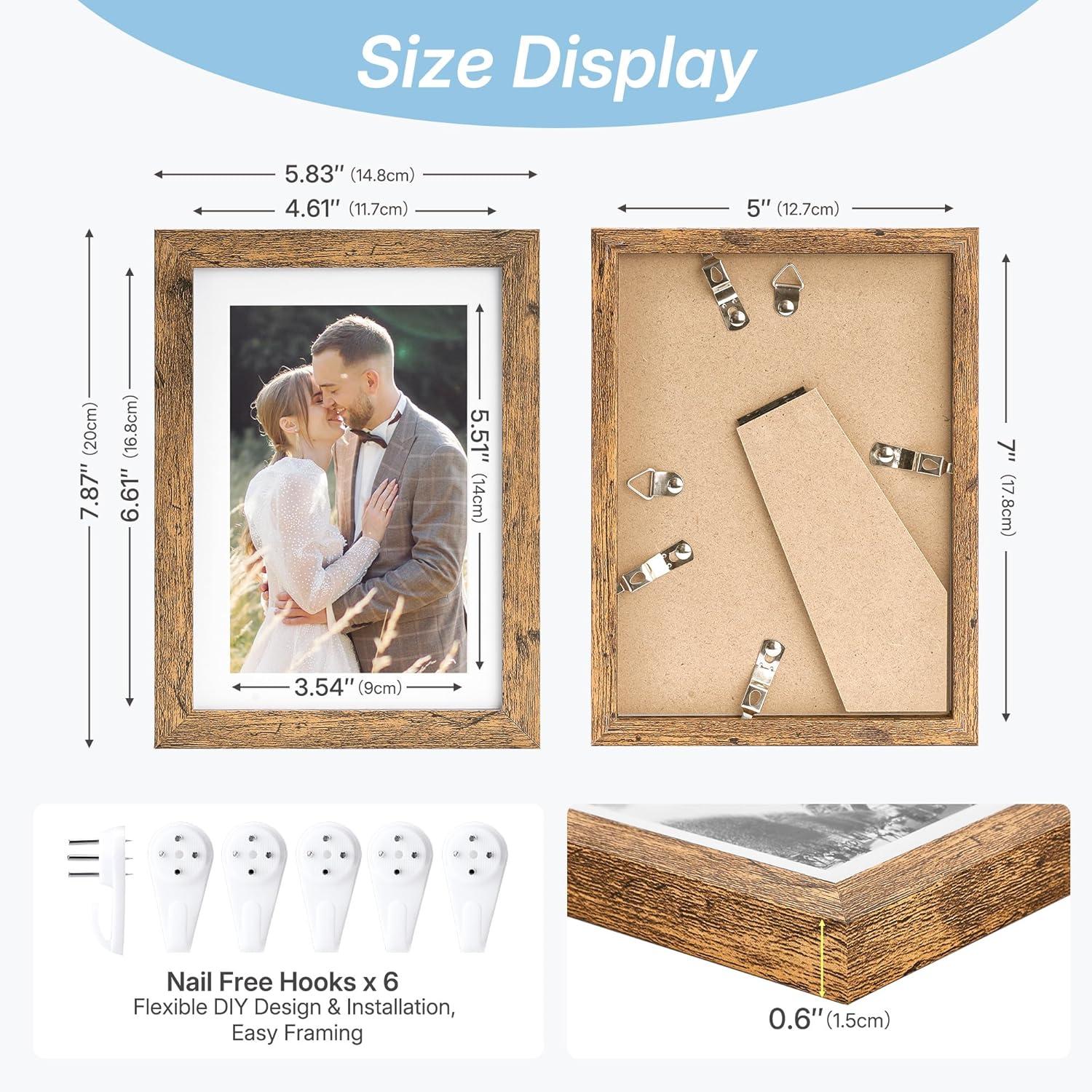 imageDistressed White 5x7 Picture Frame Picture Frames 5x7 Wooden Picture Frames with Real Glass Rustic 5 x 7 Photo Frame for Wall or Tabletop Display Picture 4x6 with Mat or 5x 7 Without Mat 5 PackRustic Brown