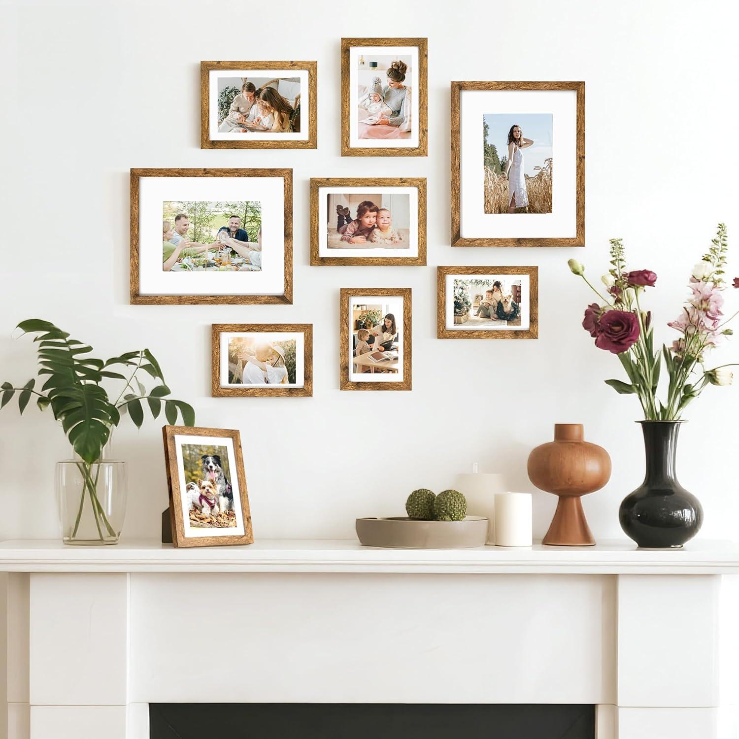 imageDistressed White 5x7 Picture Frame Picture Frames 5x7 Wooden Picture Frames with Real Glass Rustic 5 x 7 Photo Frame for Wall or Tabletop Display Picture 4x6 with Mat or 5x 7 Without Mat 5 PackRustic Brown