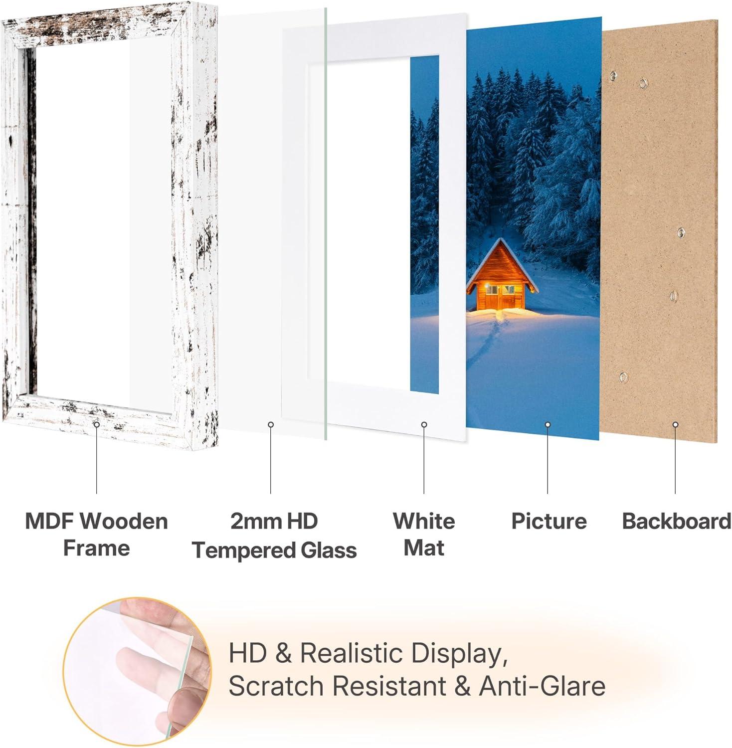 imageDistressed White 5x7 Picture Frame Picture Frames 5x7 Wooden Picture Frames with Real Glass Rustic 5 x 7 Photo Frame for Wall or Tabletop Display Picture 4x6 with Mat or 5x 7 Without Mat 5 PackDistressed White