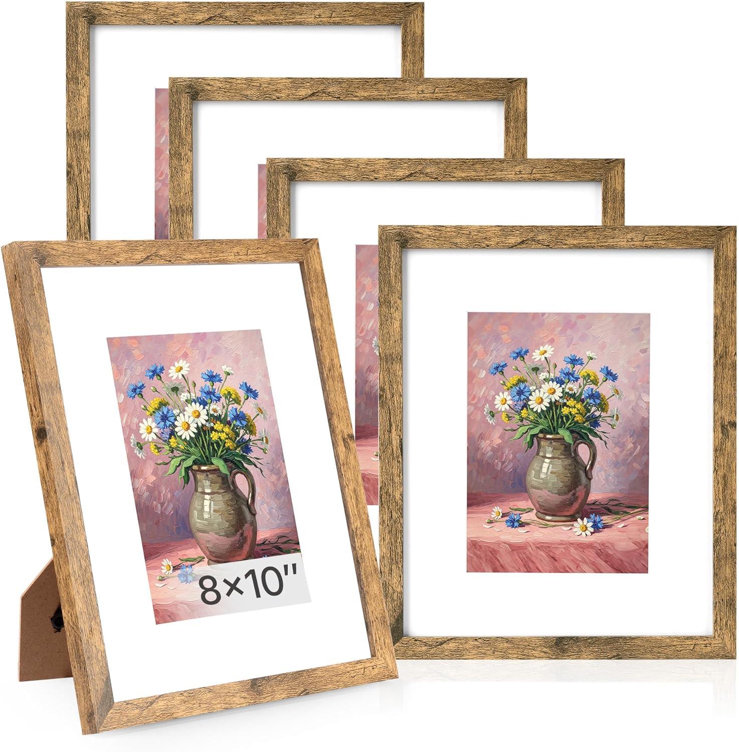 imageDistressed White 5x7 Picture Frame Picture Frames 5x7 Wooden Picture Frames with Real Glass Rustic 5 x 7 Photo Frame for Wall or Tabletop Display Picture 4x6 with Mat or 5x 7 Without Mat 5 PackRustic Brown