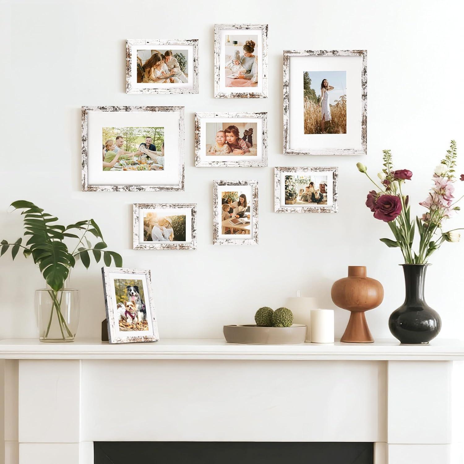 imageDistressed White 5x7 Picture Frame Picture Frames 5x7 Wooden Picture Frames with Real Glass Rustic 5 x 7 Photo Frame for Wall or Tabletop Display Picture 4x6 with Mat or 5x 7 Without Mat 5 PackDistressed White