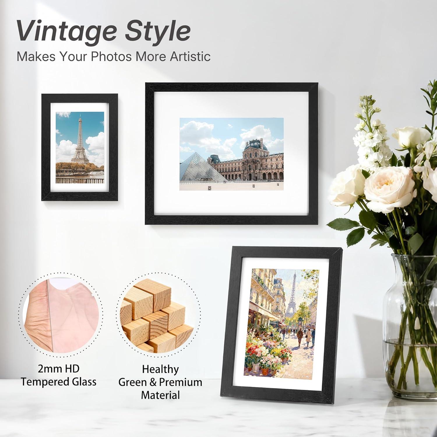 imageDistressed White 5x7 Picture Frame Picture Frames 5x7 Wooden Picture Frames with Real Glass Rustic 5 x 7 Photo Frame for Wall or Tabletop Display Picture 4x6 with Mat or 5x 7 Without Mat 5 PackRustic Black