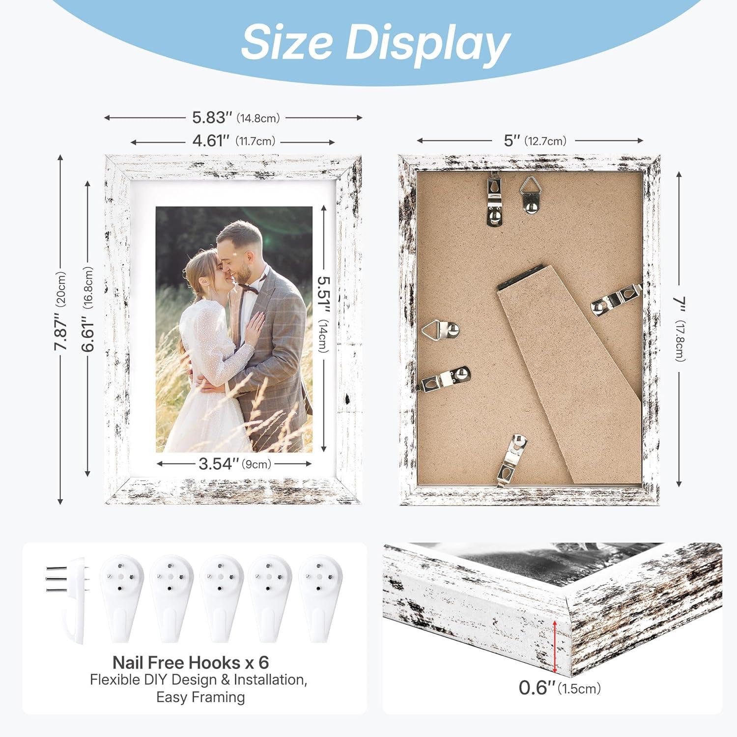 imageDistressed White 5x7 Picture Frame Picture Frames 5x7 Wooden Picture Frames with Real Glass Rustic 5 x 7 Photo Frame for Wall or Tabletop Display Picture 4x6 with Mat or 5x 7 Without Mat 5 PackDistressed White