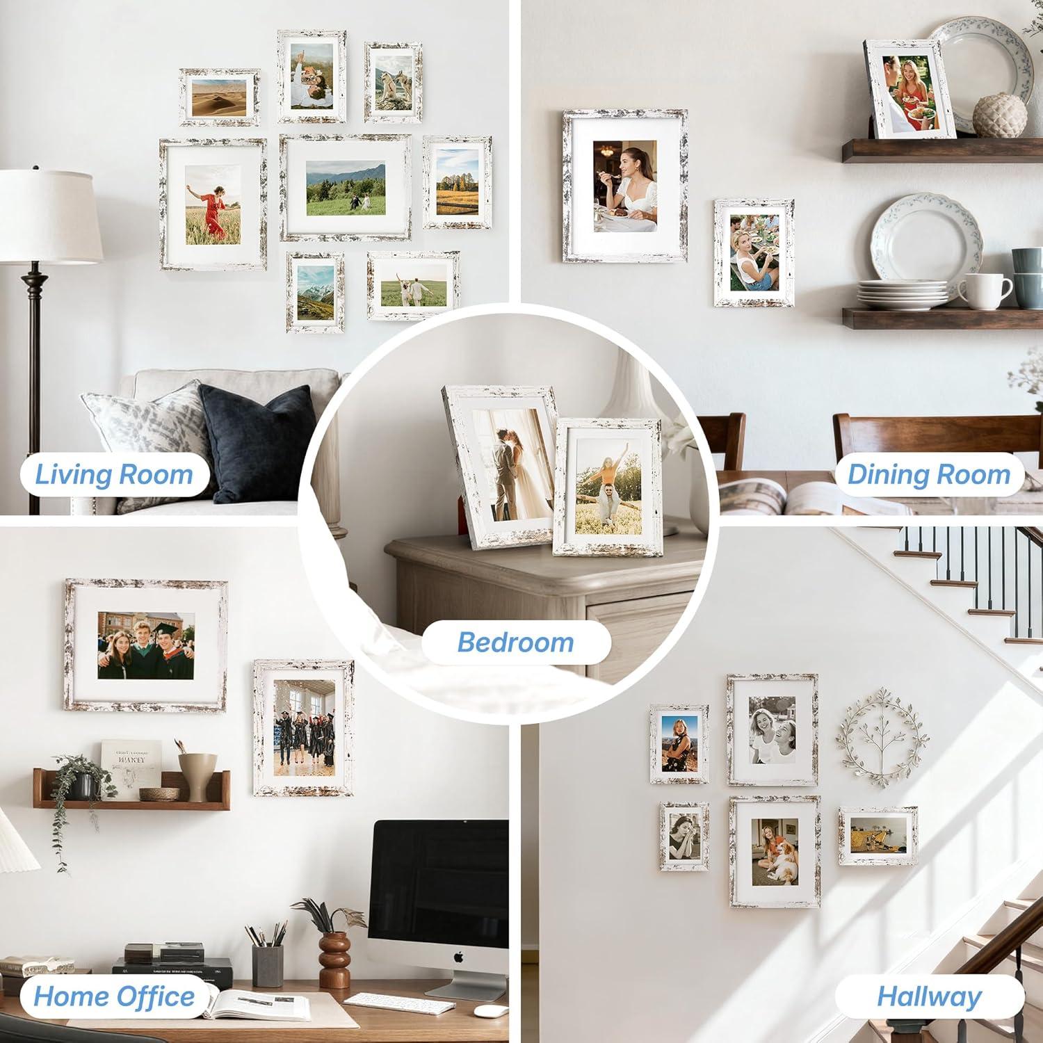 imageDistressed White 5x7 Picture Frame Picture Frames 5x7 Wooden Picture Frames with Real Glass Rustic 5 x 7 Photo Frame for Wall or Tabletop Display Picture 4x6 with Mat or 5x 7 Without Mat 5 PackDistressed White