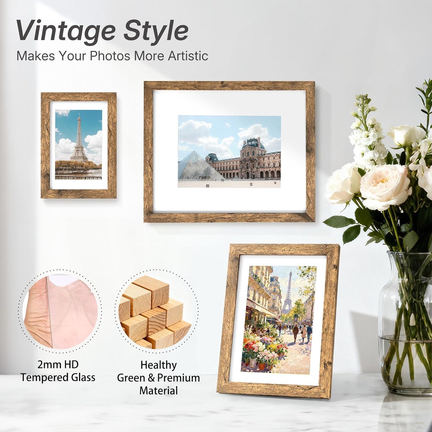 imageDistressed White 5x7 Picture Frame Picture Frames 5x7 Wooden Picture Frames with Real Glass Rustic 5 x 7 Photo Frame for Wall or Tabletop Display Picture 4x6 with Mat or 5x 7 Without Mat 5 PackRustic Brown