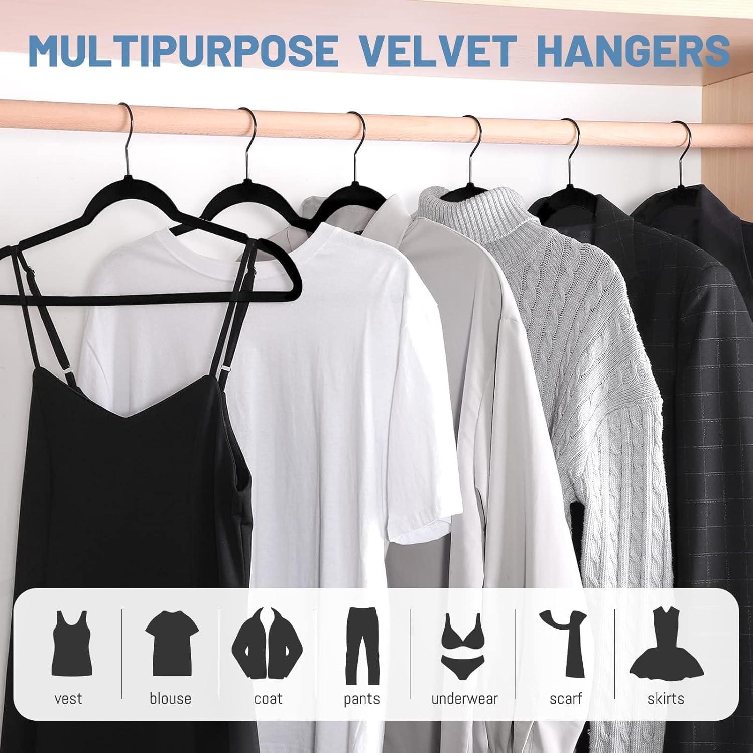 imageHOUSE DAY Black Velvet Hangers 120 Pack Non Slip Felt Hanger Slim Velvet Clothes Hangers for Suits Shirt Heavy Duty Coat Hanger for ClosetBlack