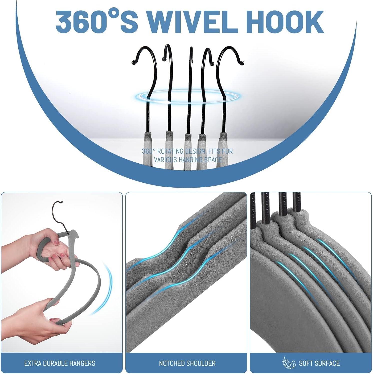 imageHOUSE DAY Black Velvet Hangers 120 Pack Non Slip Felt Hanger Slim Velvet Clothes Hangers for Suits Shirt Heavy Duty Coat Hanger for ClosetGray