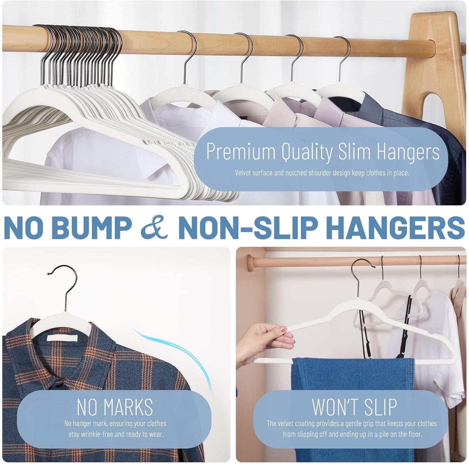 imageHOUSE DAY Black Velvet Hangers 120 Pack Non Slip Felt Hanger Slim Velvet Clothes Hangers for Suits Shirt Heavy Duty Coat Hanger for ClosetWhite