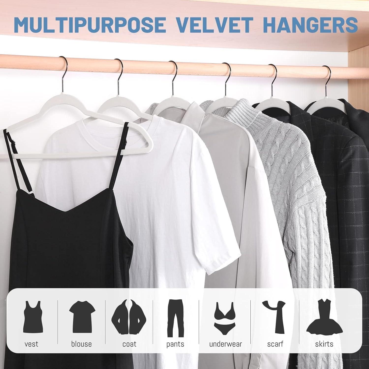 imageHOUSE DAY Black Velvet Hangers 120 Pack Non Slip Felt Hanger Slim Velvet Clothes Hangers for Suits Shirt Heavy Duty Coat Hanger for ClosetWhite