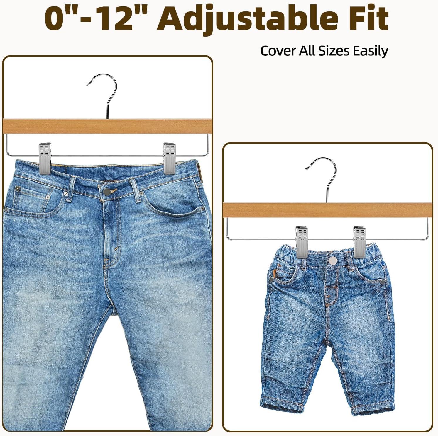 imageHOUSE DAY Premium Wooden Pants Hangers 50 Pack Solid Lotus Wood Skirt Hangers with 2Adjustable Clips Heavy Duty ampamp Anti Slip Wood Bottom Hanger for Slacks Jeans Trousers Shorts NaturalNatural