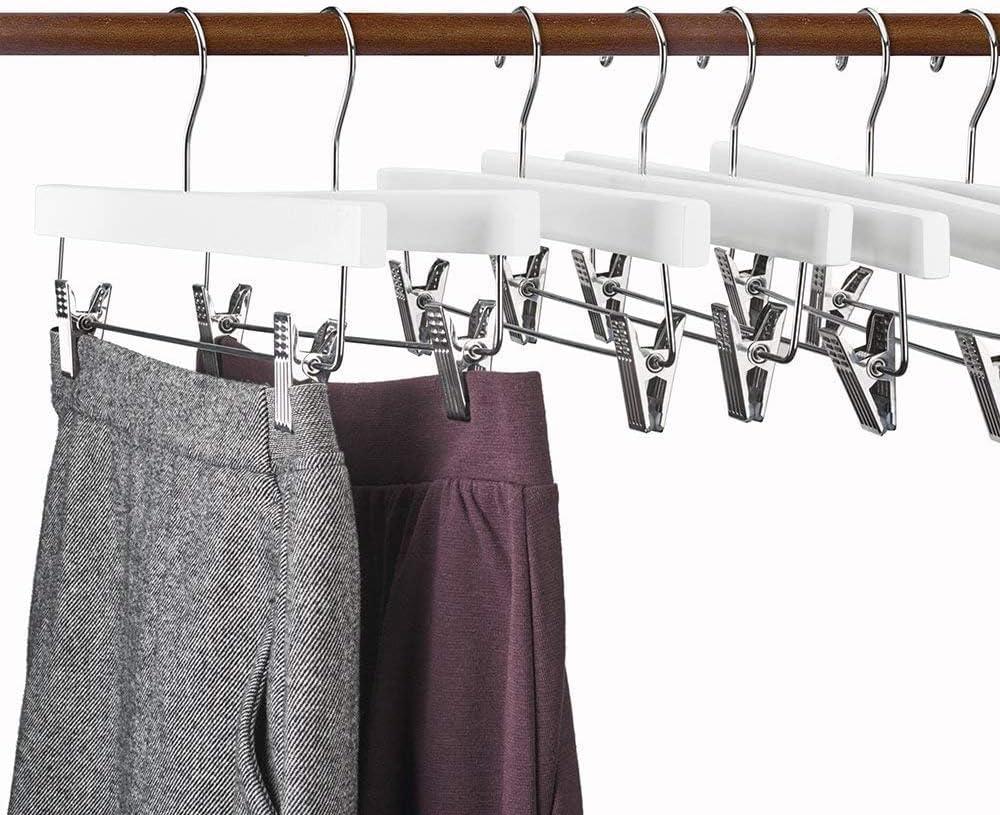 imageHOUSE DAY Premium Wooden Pants Hangers 50 Pack Solid Lotus Wood Skirt Hangers with 2Adjustable Clips Heavy Duty ampamp Anti Slip Wood Bottom Hanger for Slacks Jeans Trousers Shorts NaturalWhite