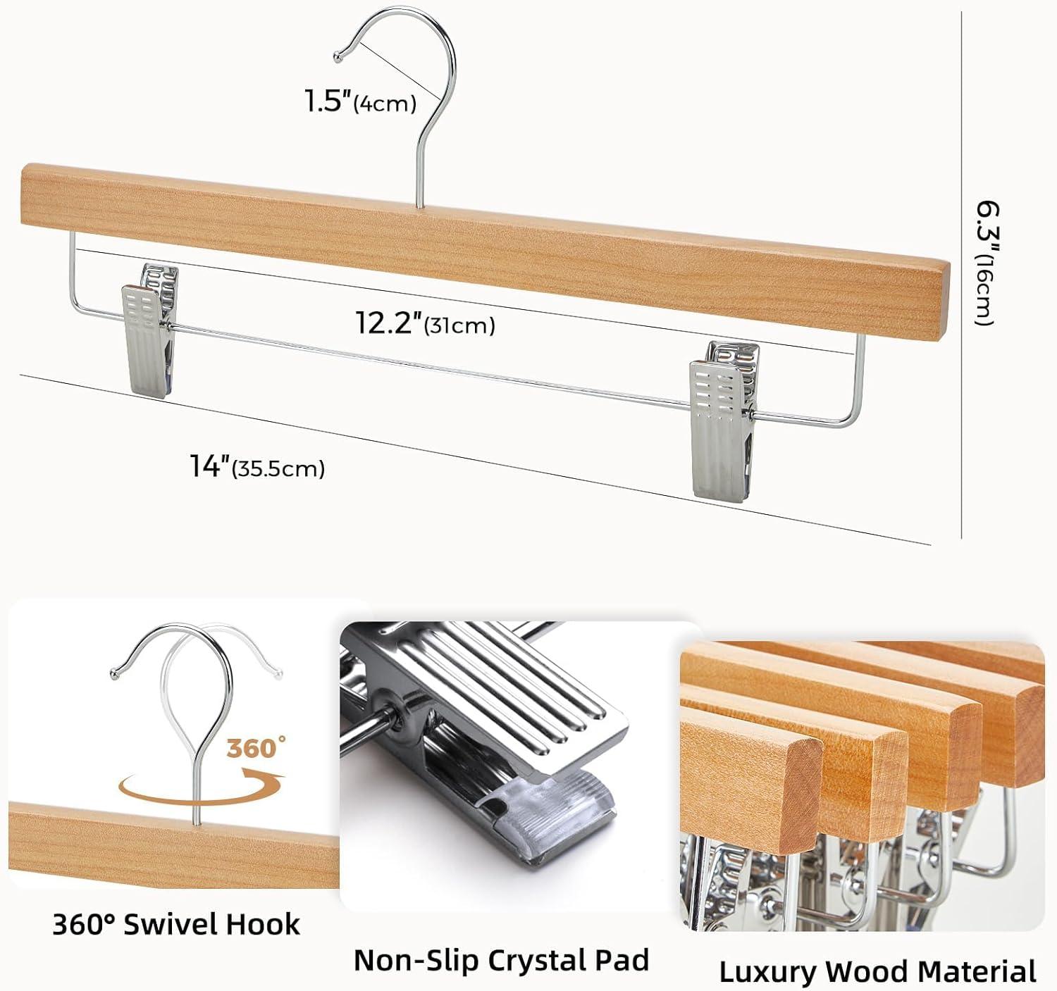 imageHOUSE DAY Premium Wooden Pants Hangers 50 Pack Solid Lotus Wood Skirt Hangers with 2Adjustable Clips Heavy Duty ampamp Anti Slip Wood Bottom Hanger for Slacks Jeans Trousers Shorts NaturalNatural