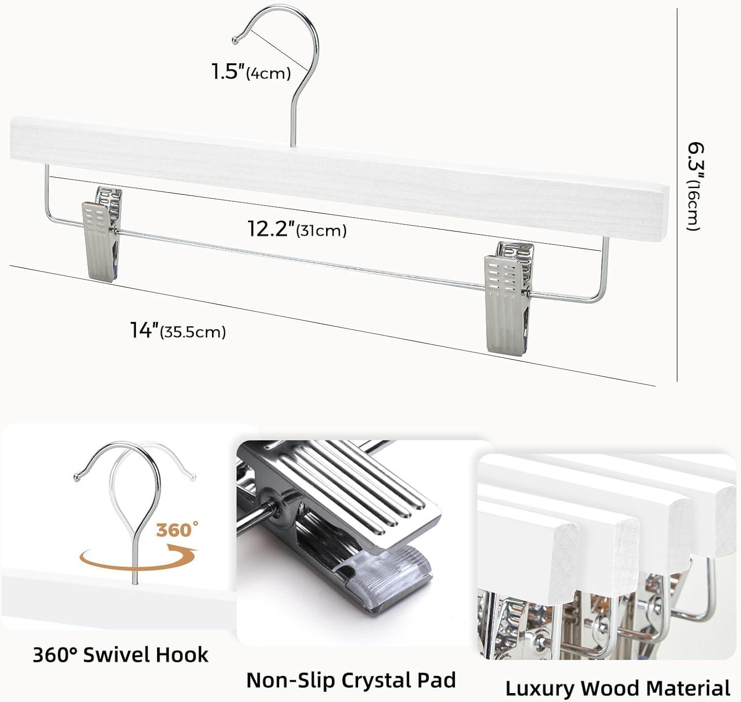 imageHOUSE DAY Premium Wooden Pants Hangers 50 Pack Solid Lotus Wood Skirt Hangers with 2Adjustable Clips Heavy Duty ampamp Anti Slip Wood Bottom Hanger for Slacks Jeans Trousers Shorts NaturalWhite
