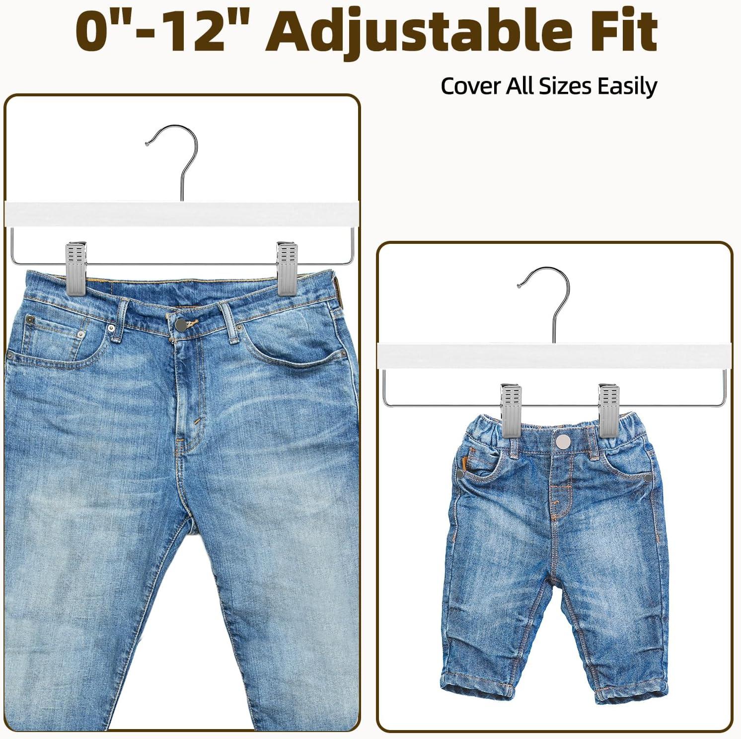 imageHOUSE DAY Premium Wooden Pants Hangers 50 Pack Solid Lotus Wood Skirt Hangers with 2Adjustable Clips Heavy Duty ampamp Anti Slip Wood Bottom Hanger for Slacks Jeans Trousers Shorts NaturalWhite