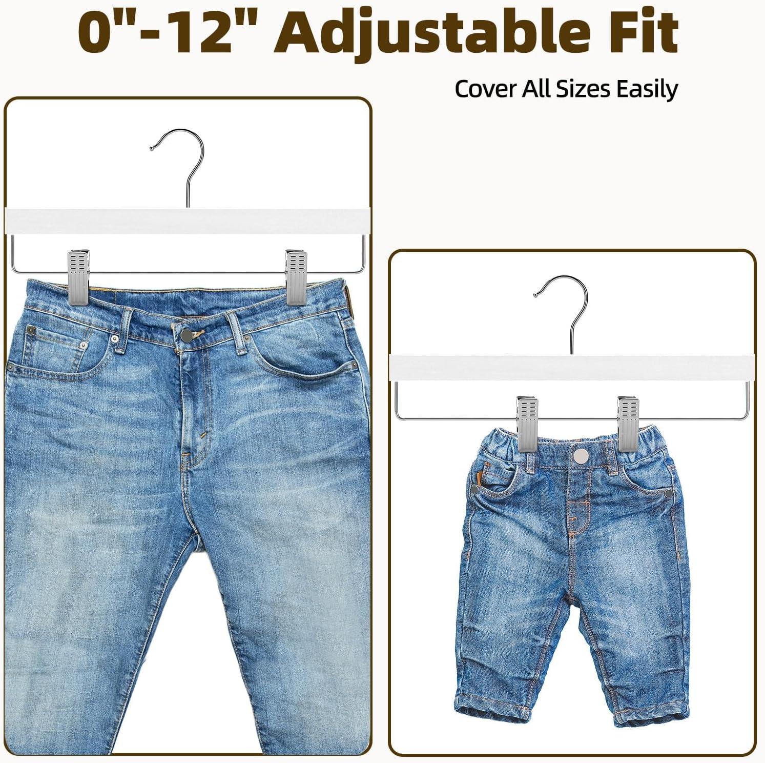 imageHOUSE DAY Premium Wooden Pants Hangers 50 Pack Solid Lotus Wood Skirt Hangers with 2Adjustable Clips Heavy Duty ampamp Anti Slip Wood Bottom Hanger for Slacks Jeans Trousers Shorts NaturalWhite