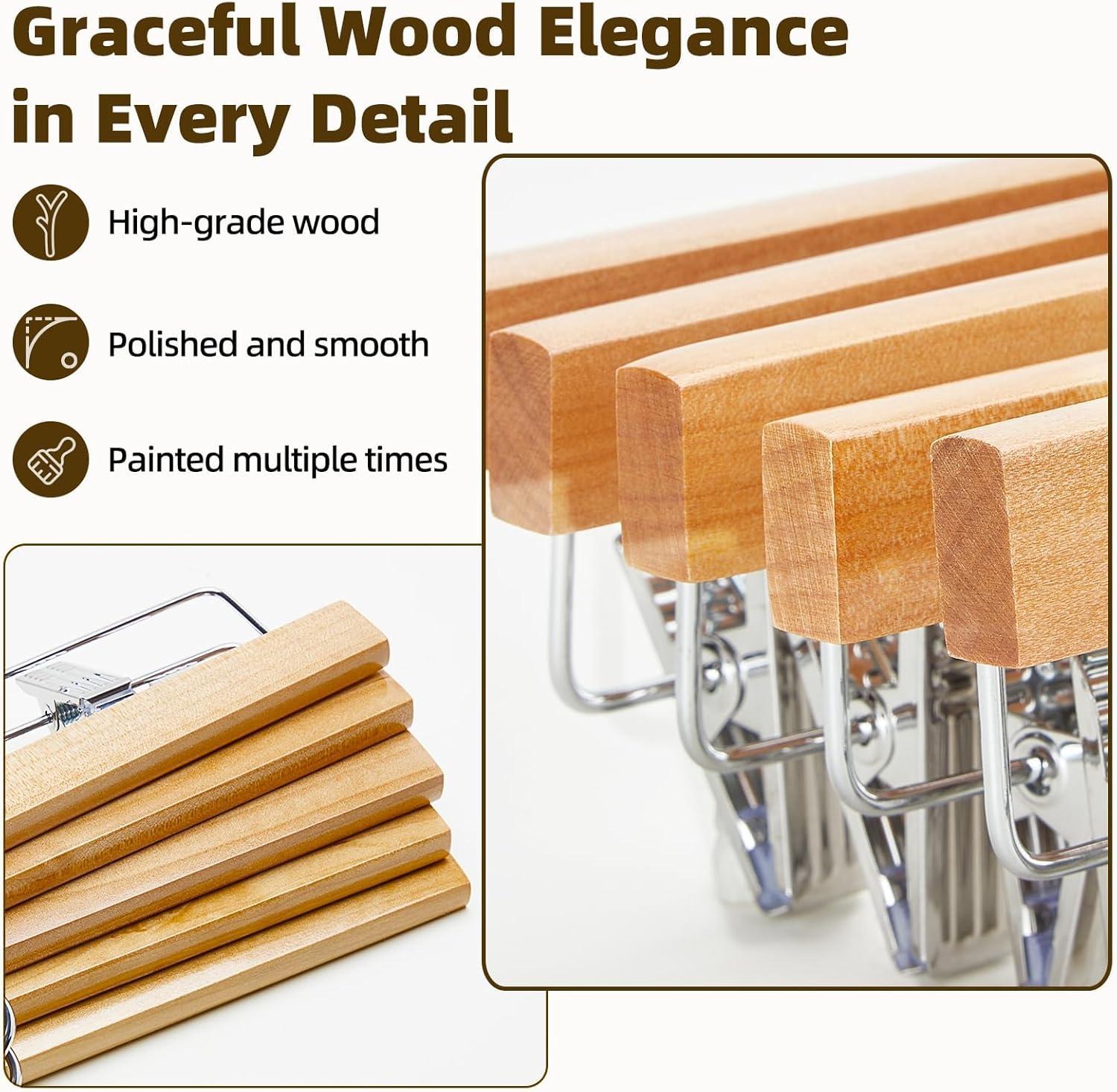 imageHOUSE DAY Premium Wooden Pants Hangers 50 Pack Solid Lotus Wood Skirt Hangers with 2Adjustable Clips Heavy Duty ampamp Anti Slip Wood Bottom Hanger for Slacks Jeans Trousers Shorts NaturalNatural
