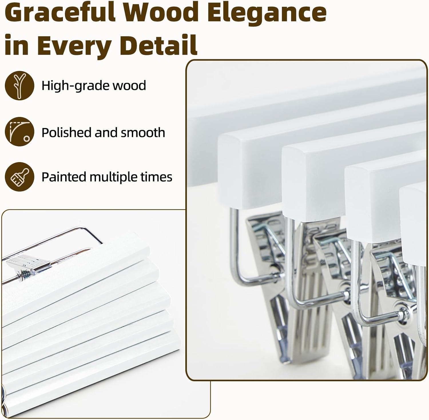 imageHOUSE DAY Premium Wooden Pants Hangers 50 Pack Solid Lotus Wood Skirt Hangers with 2Adjustable Clips Heavy Duty ampamp Anti Slip Wood Bottom Hanger for Slacks Jeans Trousers Shorts NaturalWhite