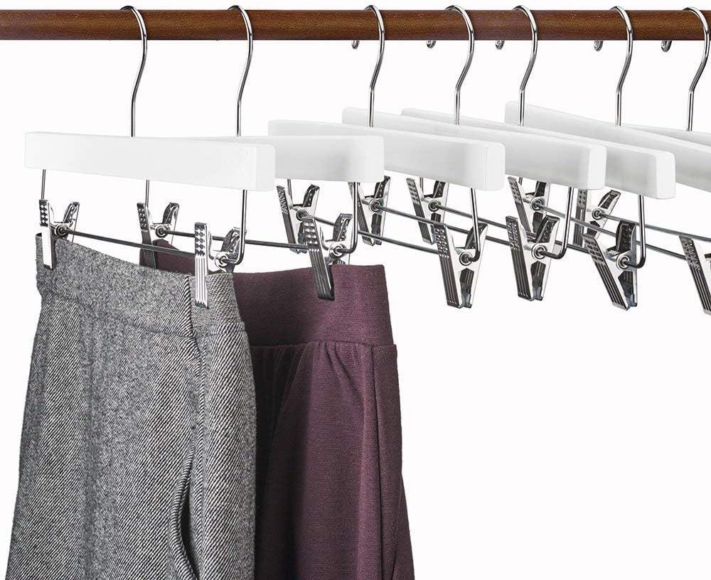 imageHOUSE DAY Premium Wooden Pants Hangers 50 Pack Solid Lotus Wood Skirt Hangers with 2Adjustable Clips Heavy Duty ampamp Anti Slip Wood Bottom Hanger for Slacks Jeans Trousers Shorts NaturalWhite