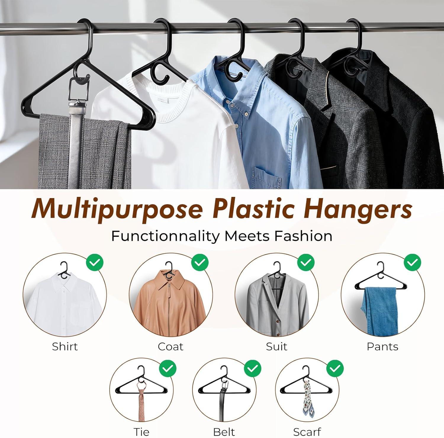 imageHOUSE DAY Quality Plastic Clothes Hangers 24 Pack  Super Heavy Duty 18lb Capacity Thick Strong Closet Hangers White for Adult Clothing  Durable for Coats Jackets Jeans PantsBlack