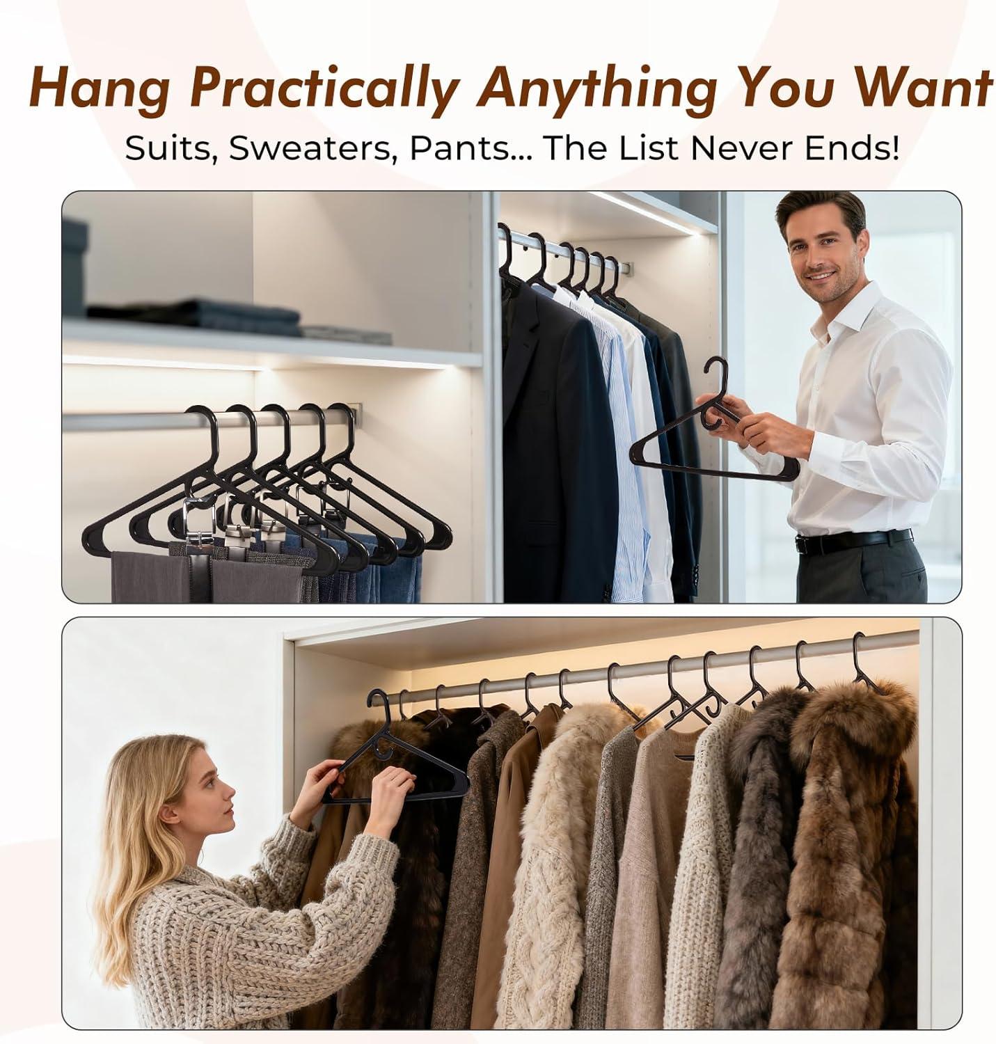 imageHOUSE DAY Quality Plastic Clothes Hangers 24 Pack  Super Heavy Duty 18lb Capacity Thick Strong Closet Hangers White for Adult Clothing  Durable for Coats Jackets Jeans PantsBlack