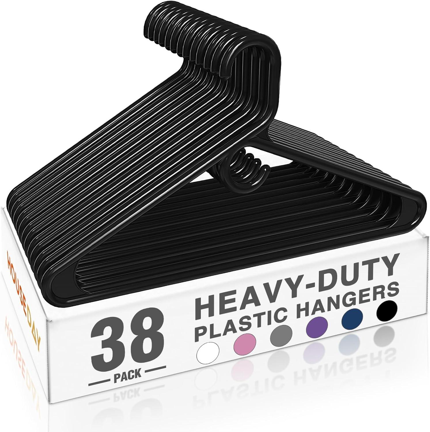 imageHOUSE DAY Quality Plastic Clothes Hangers 24 Pack  Super Heavy Duty 18lb Capacity Thick Strong Closet Hangers White for Adult Clothing  Durable for Coats Jackets Jeans PantsBlack