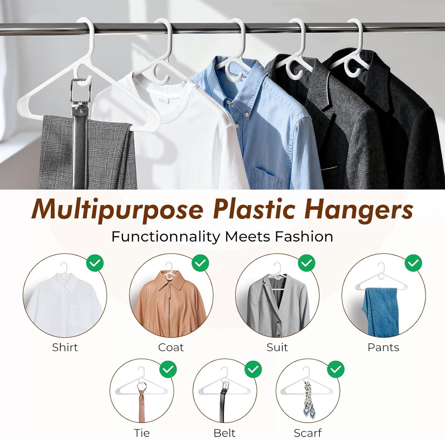 imageHOUSE DAY Quality Plastic Clothes Hangers 24 Pack  Super Heavy Duty 18lb Capacity Thick Strong Closet Hangers White for Adult Clothing  Durable for Coats Jackets Jeans PantsWhite