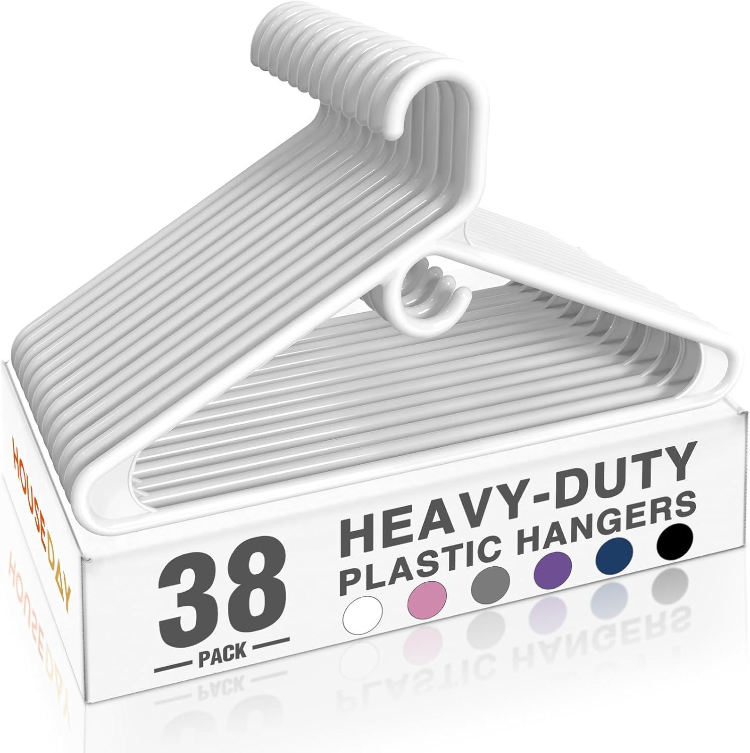 imageHOUSE DAY Quality Plastic Clothes Hangers 24 Pack  Super Heavy Duty 18lb Capacity Thick Strong Closet Hangers White for Adult Clothing  Durable for Coats Jackets Jeans PantsWhite