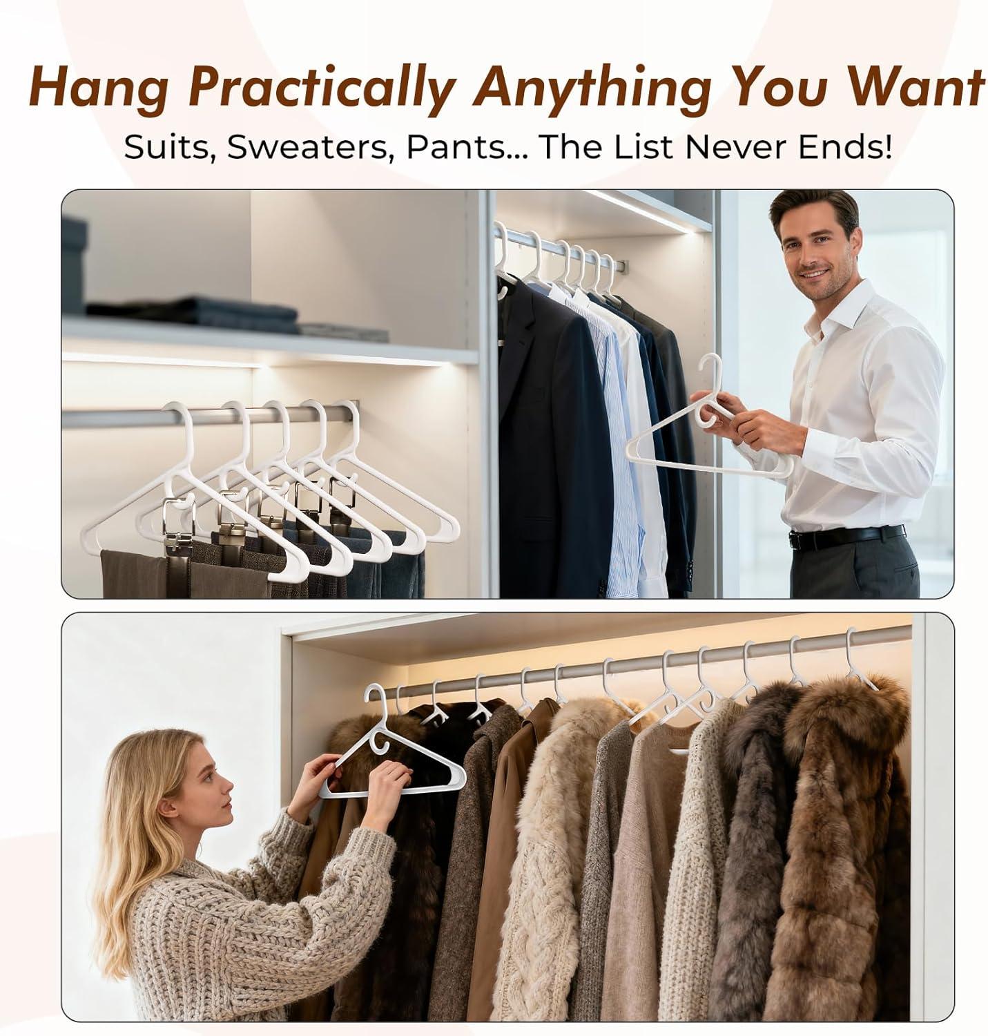 imageHOUSE DAY Quality Plastic Clothes Hangers 24 Pack  Super Heavy Duty 18lb Capacity Thick Strong Closet Hangers White for Adult Clothing  Durable for Coats Jackets Jeans PantsWhite