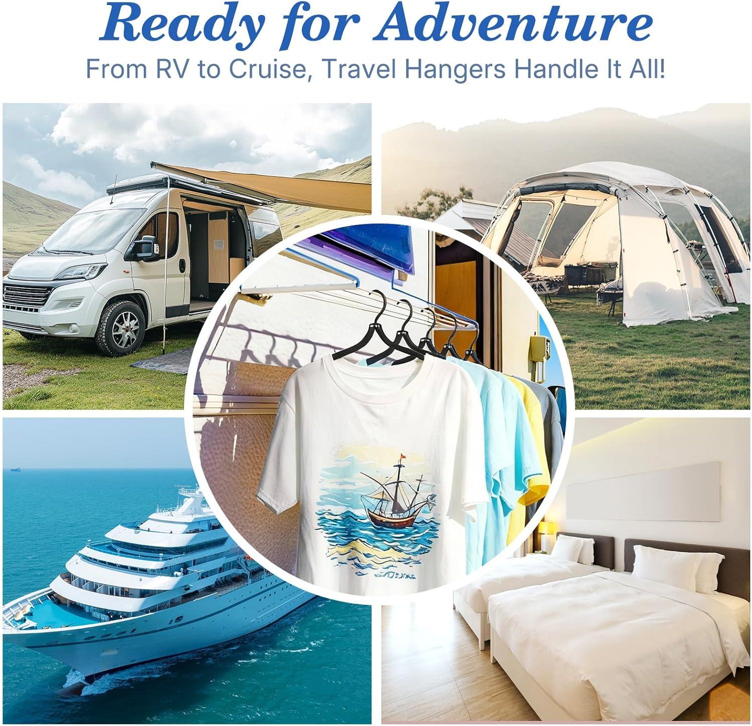 imageHOUSE DAY Travel Hangers MustHaves 10 Pack Portable Folding Hangers with AntiSlip Grooves Cruise Ship Essentials ampamp Space Saving for Suitcase Ideal for Business Travel Vacation Dorm RV Black