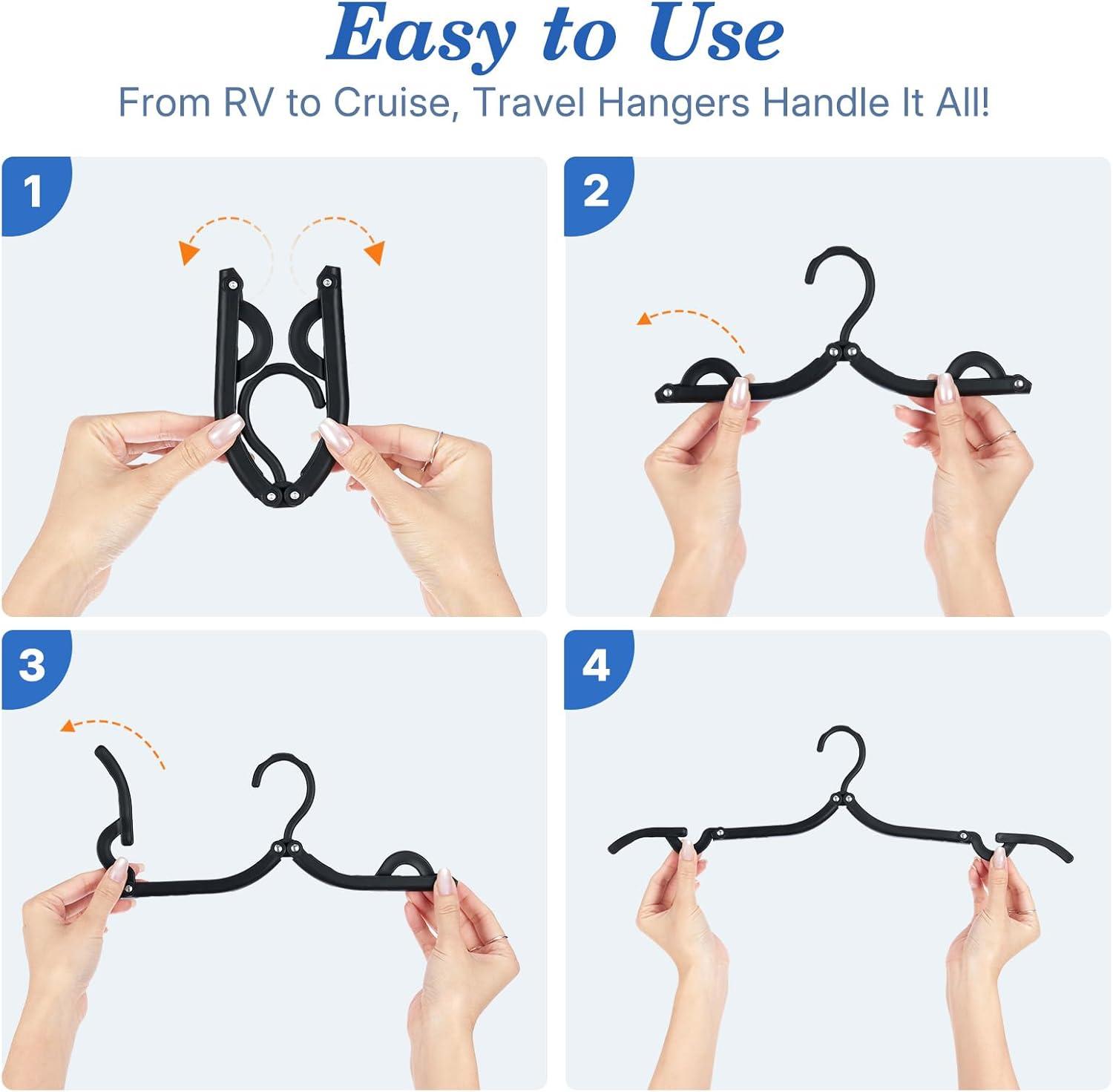 imageHOUSE DAY Travel Hangers MustHaves 10 Pack Portable Folding Hangers with AntiSlip Grooves Cruise Ship Essentials ampamp Space Saving for Suitcase Ideal for Business Travel Vacation Dorm RV Black