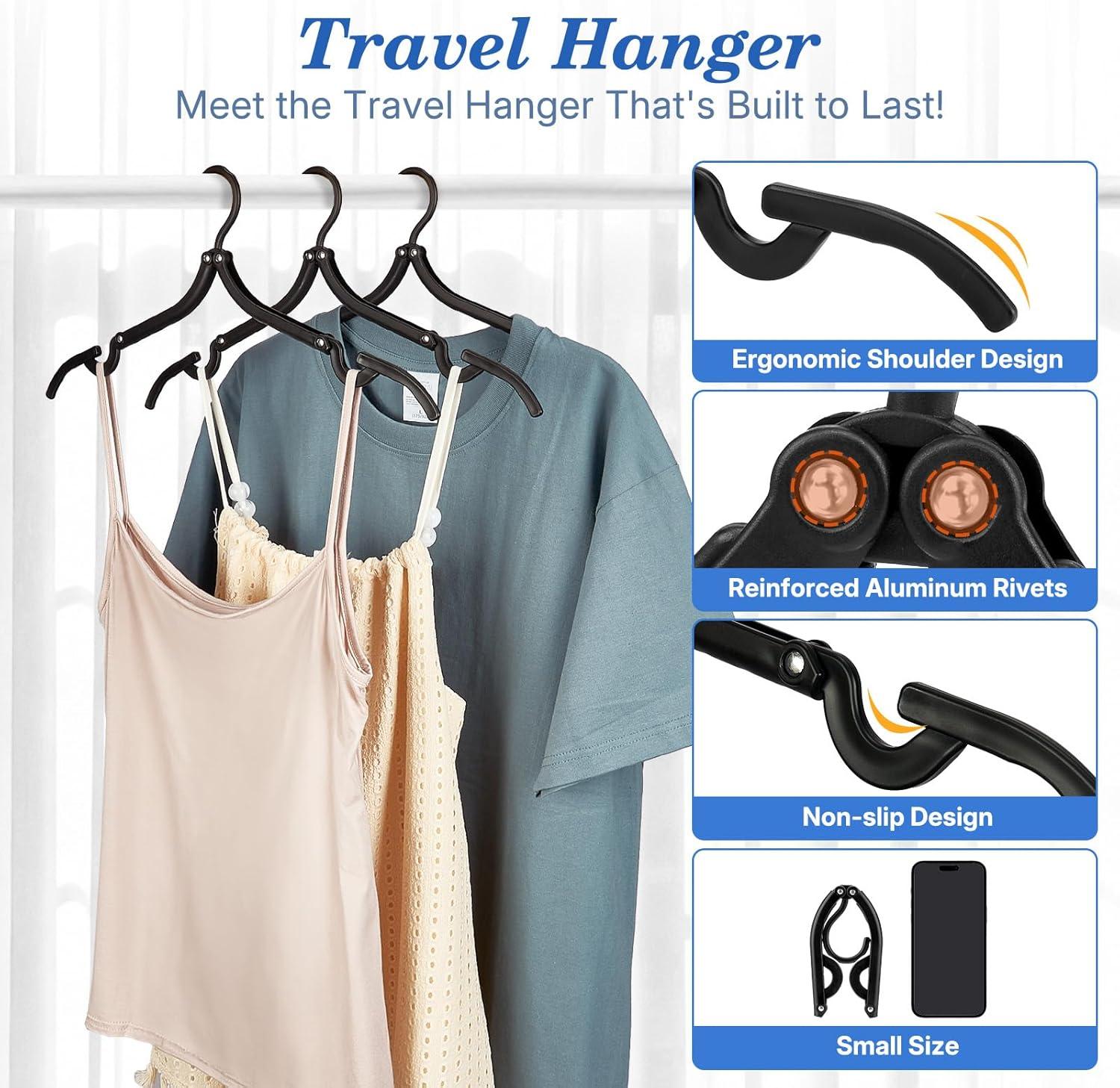 imageHOUSE DAY Travel Hangers MustHaves 10 Pack Portable Folding Hangers with AntiSlip Grooves Cruise Ship Essentials ampamp Space Saving for Suitcase Ideal for Business Travel Vacation Dorm RV Black