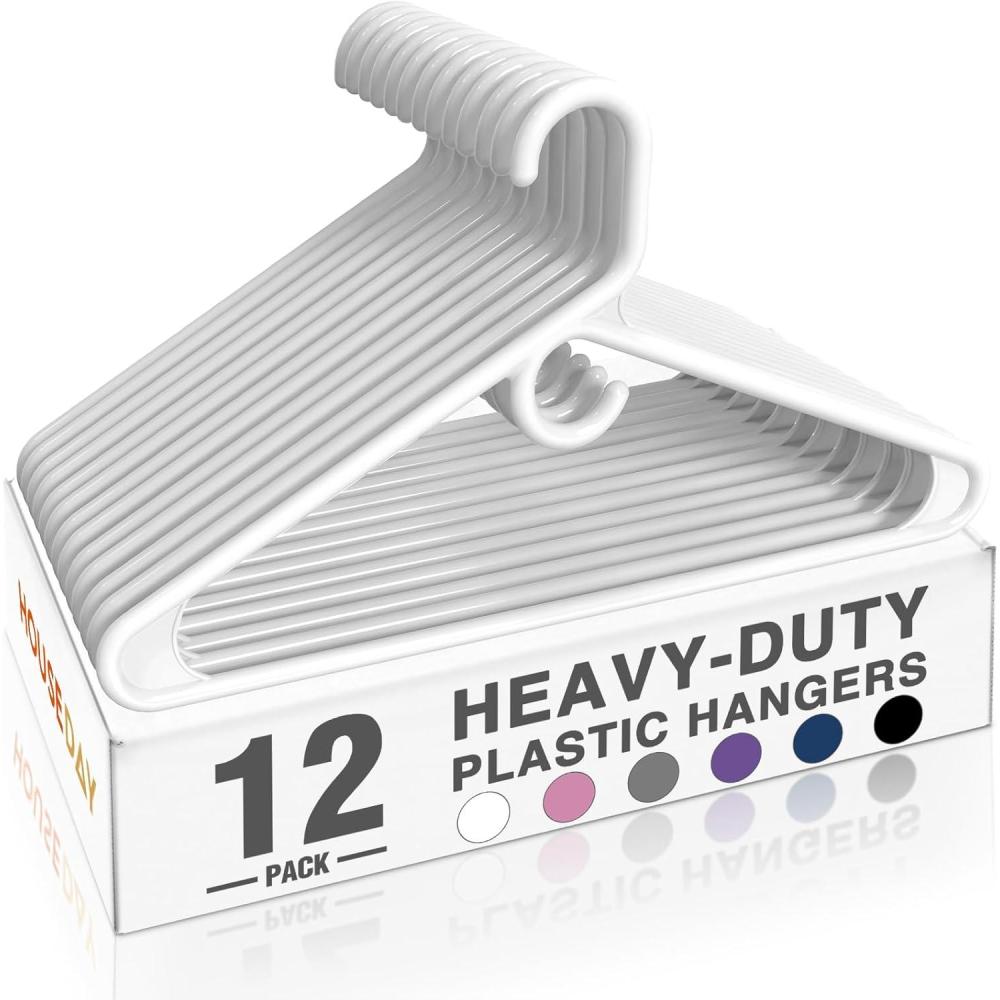 imageHOUSE DAY Quality Plastic Clothes Hangers 24 Pack  Super Heavy Duty 18lb Capacity Thick Strong Closet Hangers White for Adult Clothing  Durable for Coats Jackets Jeans PantsWhite