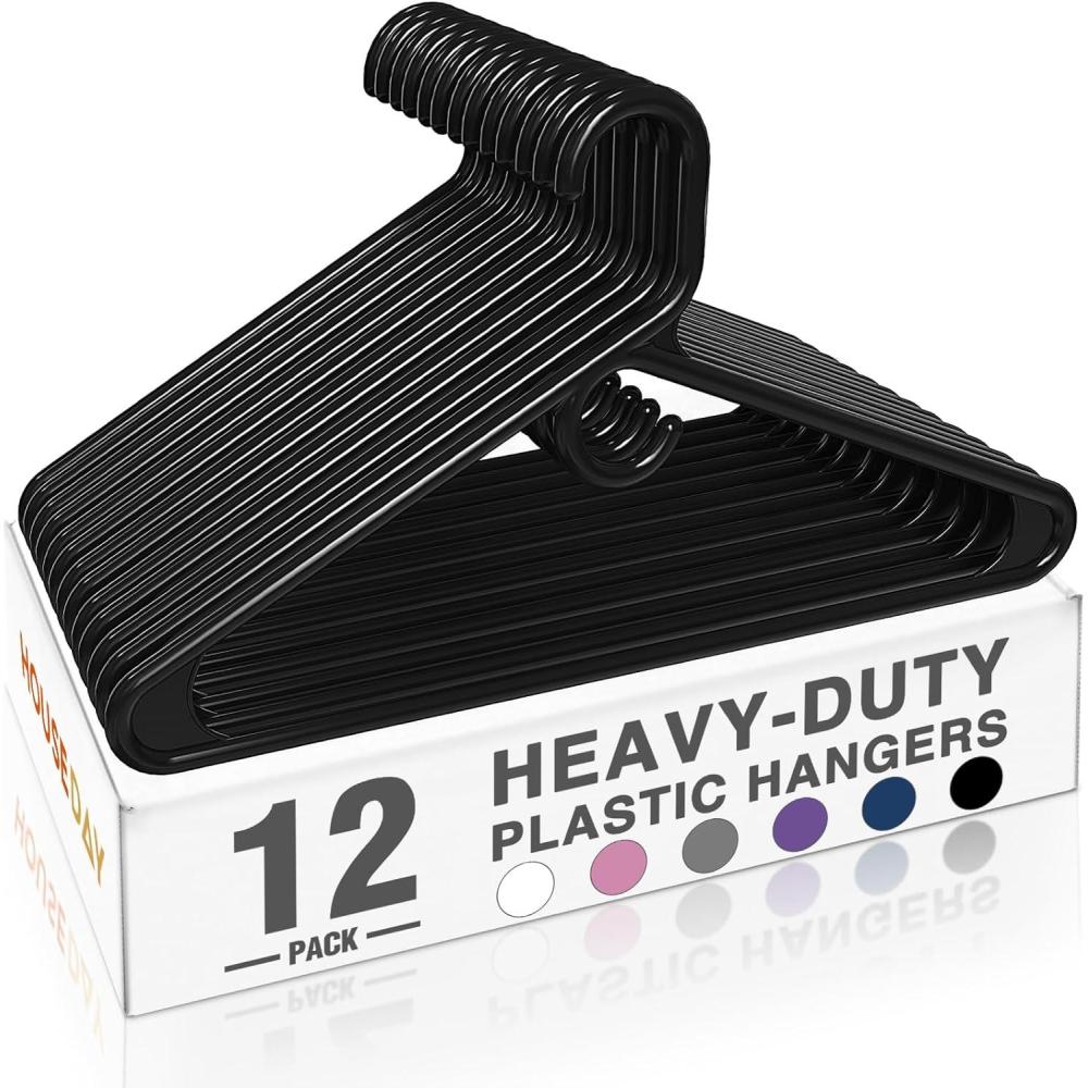 imageHOUSE DAY Quality Plastic Clothes Hangers 24 Pack  Super Heavy Duty 18lb Capacity Thick Strong Closet Hangers White for Adult Clothing  Durable for Coats Jackets Jeans PantsBlack