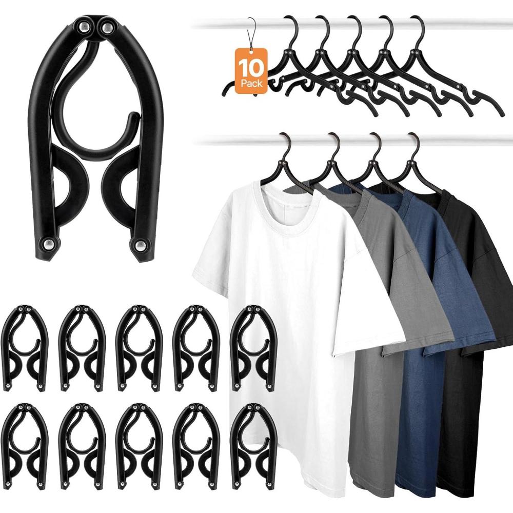 imageHOUSE DAY Travel Hangers MustHaves 10 Pack Portable Folding Hangers with AntiSlip Grooves Cruise Ship Essentials ampamp Space Saving for Suitcase Ideal for Business Travel Vacation Dorm RV Black