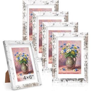 imageDistressed White 5x7 Picture Frame Picture Frames 5x7 Wooden Picture Frames with Real Glass Rustic 5 x 7 Photo Frame for Wall or Tabletop Display Picture 4x6 with Mat or 5x 7 Without Mat 5 PackDistressed White