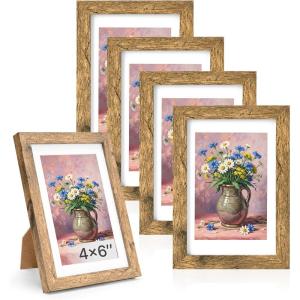 imageDistressed White 5x7 Picture Frame Picture Frames 5x7 Wooden Picture Frames with Real Glass Rustic 5 x 7 Photo Frame for Wall or Tabletop Display Picture 4x6 with Mat or 5x 7 Without Mat 5 PackRustic Brown