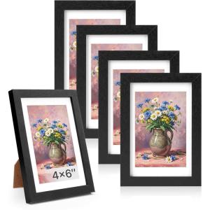 imageDistressed White 5x7 Picture Frame Picture Frames 5x7 Wooden Picture Frames with Real Glass Rustic 5 x 7 Photo Frame for Wall or Tabletop Display Picture 4x6 with Mat or 5x 7 Without Mat 5 PackRustic Black