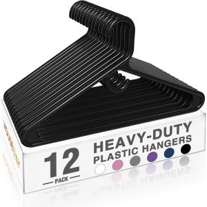 imageHOUSE DAY Quality Plastic Clothes Hangers 24 Pack  Super Heavy Duty 18lb Capacity Thick Strong Closet Hangers White for Adult Clothing  Durable for Coats Jackets Jeans PantsBlack