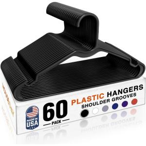 imageHOUSE DAY Black Plastic Hangers 60 Pack Lightweight Clothes Hangers with NonSlip Shoulder Grooves  SpaceSaving Durable ampamp Reinforced Edges Coat Hanger for Closet Organization Made in USA