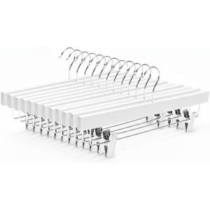 imageHOUSE DAY Wooden Pants Hangers with Clips Solid Lotus Deluxe Wood Skirt Hangers Heavy Duty ampamp AntiRust Hook for WrinkleFree Slacks Skirts Jeans Space Saving for Closet 10 Pack NaturalWhite