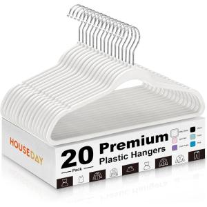 imageHOUSE DAY Quality Plastic Hangers 100 Pack  Heavy Duty NonVelvet Hangers with Non Slip Notches ampamp 360 Swivel Hook  Slim Space Saving Clothes Hangers Ideal for Coats Shirts Jackets Dresses GrayIvory