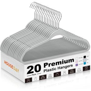 imageHOUSE DAY Quality Plastic Hangers 100 Pack  Heavy Duty NonVelvet Hangers with Non Slip Notches ampamp 360 Swivel Hook  Slim Space Saving Clothes Hangers Ideal for Coats Shirts Jackets Dresses GrayGray