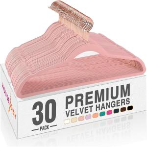 imageHOUSE DAY Velvet Hangers 30 Pack Premium NonSlip Felt Hangers Sturdy Pink Clothes Hanger Heavy Duty Space Saving Durable Suit Coat Hanger 360 Rotating Rose Gold HookLight Pink